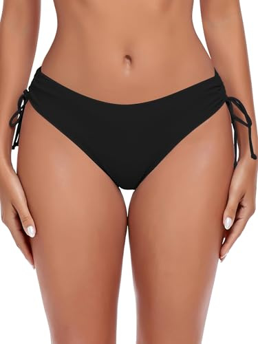 Ocean Blues Women's Black Mid Waisted Bikini Bottom Drawstring Bathing Suit Size Medium