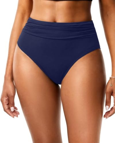 Bas de bikini taille haute pour femme, maillot de bain gainant à coupe | Taille froncée, couverture modérée, silhouette allongeant les jambes, doublure complète, tissu extensible