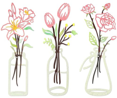 YiYa 3 Stück Wanddeko aus Metall Metall Blumen Wanddekoration Floral Line Wandskulptur Minimalistische Vase Wandkunst für Zuhause Wohnzimmer Schlafzimmer（Rosa）
