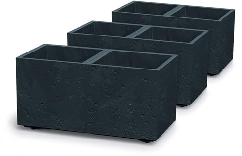 IMJ-Global Set di 3 Vasi per Fiori Piante Rettangolari 57,7x28,8x29 cm Sierra Case Beton Effect In Plastica Da Interno Esterno Colore Antracite 26,2 Litri Design Moderni