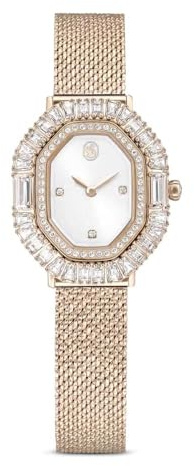 Swarovski Matrix Octagon Uhr, Analoge Damenuhr mit Champagne-vergoldetem Edelstahlgehäuse, Kristall-Lünette in Oktagon-Form und Mesh-Armband, Armbandlänge: 12.5-19 cm, Armbandbreite: 1.2 cm