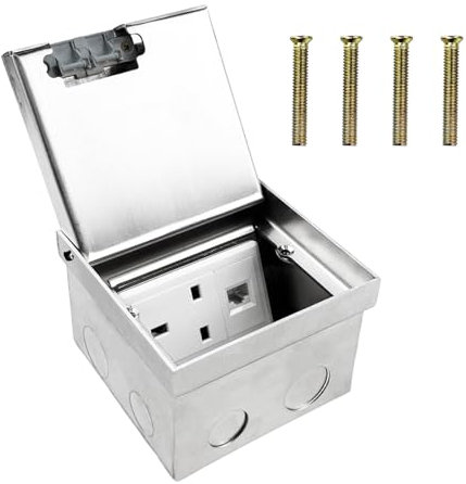 AC250V Embedded Socket Box, Stainless Steel Hidden 3 Holes Floor Outlet with Computer Network Cable Jack, Concealed Socket Recessed Floor Electrical Outlet Box Kit for Conference Room Countertop