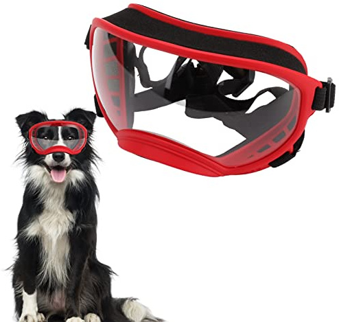Hundebrille, staubdestellter verstellbares Riemen Langlebiger Hundeblassen Hundebrillen Windschutz große Rasse mit Sicherheitsgürtel für Hundekatze (Red Frame)