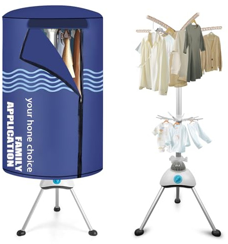 WingFly Wäschetrockner Elektrisch Tragbarer, Kleiderschrank Warmlufttrockner Design Klappbar 1000W, Runde Doppelschicht, Blau