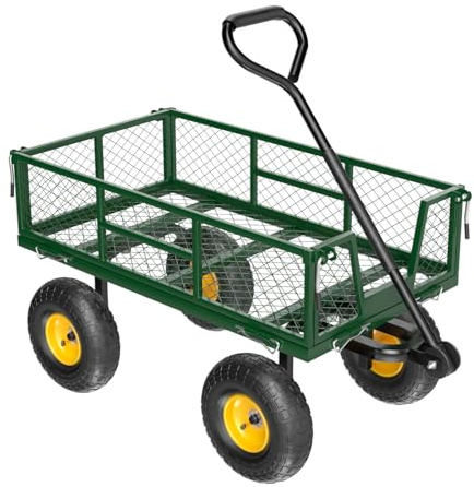 Outopee Mesh Steel Garden Cart, Heavy Duty 800lbs / 350 kg Capacity Garden Trolley, Folding Gardeners Wagon with Removable Sides for Outdoors, Tools, Plants, Green