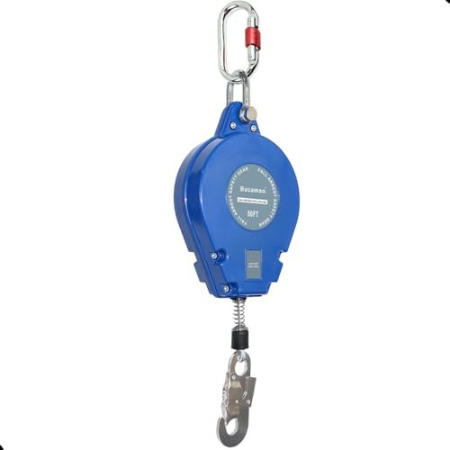 Bucamao 50FT Self Retracting Lifeline, Fall Protection Steel Wire SRL, Aluminum Housing Safety Retractable Lanyard, PPE Roofing Gear