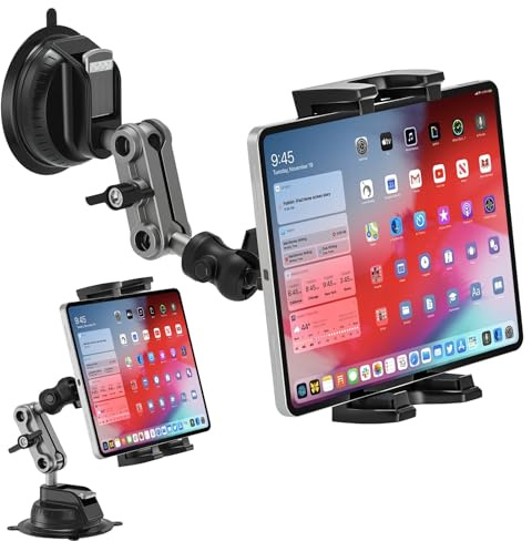 RDTOK Support de tablette avant de voiture, support iPad, tableau de bord et pare-brise, rotatif à 360°, avec ventouse puissante, pour iPad/Galaxy tablettes et téléphones portables de 4,7 à 12,9