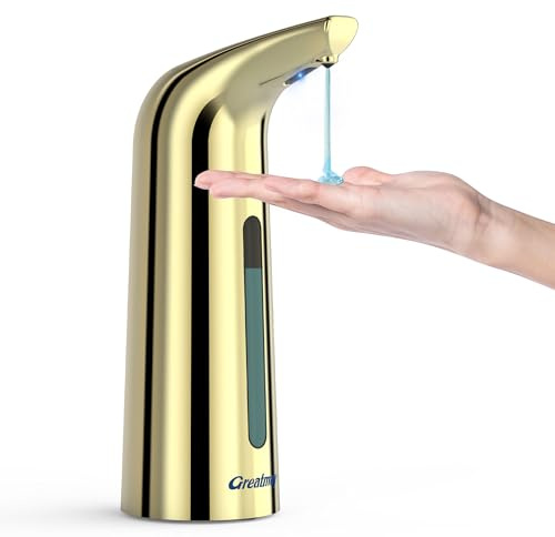 Greatmay Convenient Automatic Soap Dispenser,4 Adjustable Levels Touchless Hand Sanitizer Pump with Infrared Sensor, 400 ml Countertop Electric Soap Dispenser for Bathroom,Kitchen (Gold)