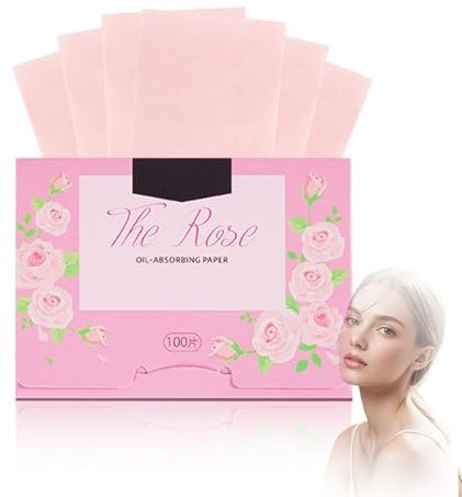 Oil Blotting Paper Sheets for Face, 100 Count, Rose-Themed Pink Packet | Flat Dispenser With Top Opening, Absorbs Excess Surface Oil Over Make-Up, For Daytime Touch-Ups And Daily Facial Grooming