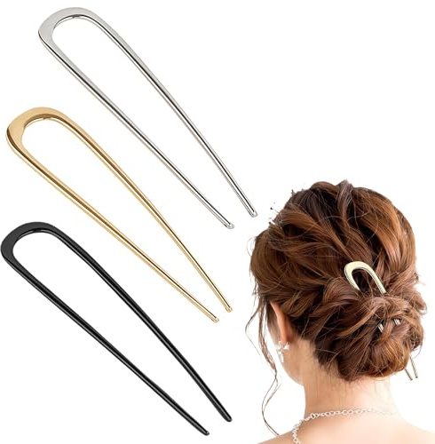 Aucuu 3Pcs French Hair Pin Metal 14cm/5.5in U-Shaped Hair Pin French Twist Hair Pin, Metal Hair Fork for Updos, Bun & Twist Hairstyles, Large Updo Hairpin for Women Girls Buns Thick Long Hair