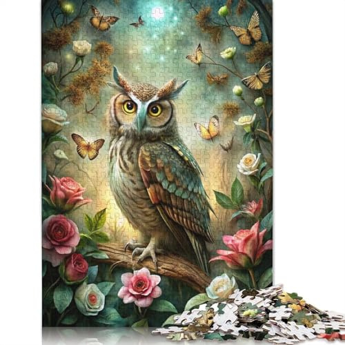 Puzzle adulte de 1000 pièces: hibou dans la forêt enchantée avec papillons, puzzle carré créatif pour adultes, puzzle en bois, décoration de la maison, 1000 pièces(75x50cm)