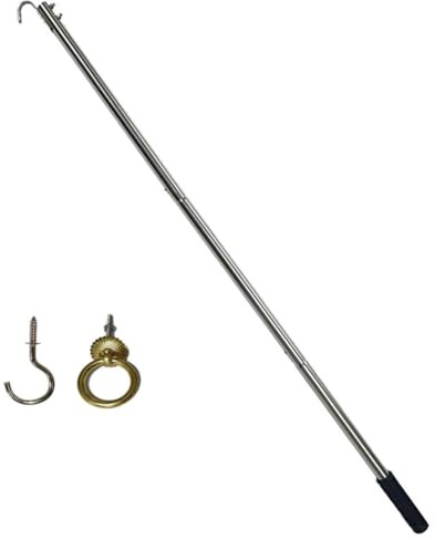 Lawnoval Kit di asta di trazione per scale con asta di prolunga da 101,6 cm e gancio di stoccaggio, 304 per acciaio inossidabile, accesso salvaspazio alla scala