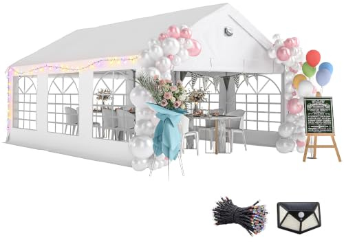 Outsunny Tente de Réception 4x6m Tonnelle Acier Galvanisé Blanc | Barnum, 4 Parois Latérales, Barres de Renfort, Fenêtres, Éclairage LED, UPF 30+, pour Mariage Fête