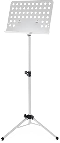 Classic Cantabile Metall Orchesterpult Lochblech - Stabiler Notenständer mit Lochblechauflage - Höhenverstellbar von 58 bis 100cm - Notenpult mit Extra breite 50 cm Auflage - Weiß