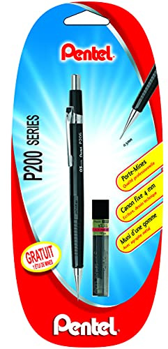 Pentel P205 Druckbleistift (P200 SERIES) + 1 gratis-mit 12 Minen, 0,5 mm HB, Schwarz