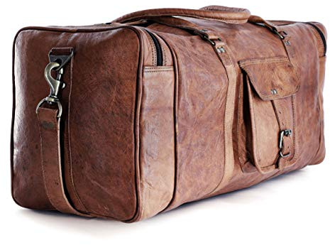 Leder-Seesäcke groß 24 Zoll Square Duffel Travel Gym Sports Overnight Weekender Ledertasche für Männer und Frauen von KPL