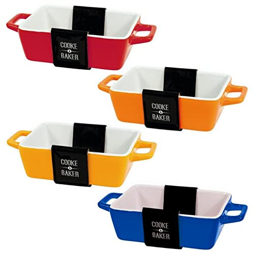 Set Of 4 Rectangular Bright-coloured Small Oven To Table Lasagne/ Pie/ Casserole/ Tapas/ Baking Dish (5x 10x 12cm)