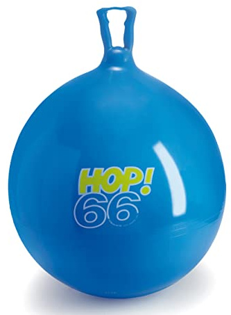GYMNIC Hop Palla gonfiabile per saltare Ø 65 blu con maniglia per bambini, gioco dinamico e divertente per sviluppare equilibrio e coordinazione, ideale per attività motorie