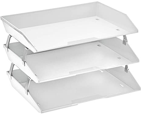 Acrimet Vassoio Facility Portalettere a 3 Ripiani/Organizzatore di Documenti per Scrivania, Laterale A4, Plastica (Colore Bianco)
