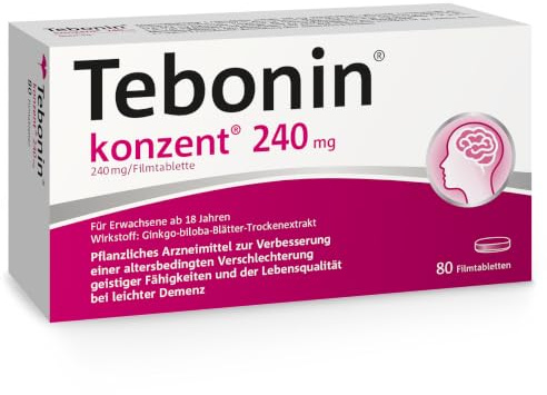 Tebonin konzent 240 mg mit Ginkgo-Spezialextrakt für Gedächtnis, 2 x 80 Stk | Bei zunehmend schwerfallender Konzentration & Gedächtnisaufgaben, unterstützt geistige Leistungsfähigkeit, gut verträglich