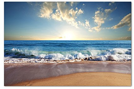 120x80cm - Fotodruck auf Leinwand und Rahmen Strand Meer Wasser Wellen Sonne - Leinwandbild auf Keilrahmen modern stilvoll - Bilder und Dekoration