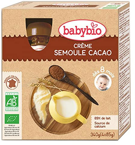 Babybio crème semoule cacao dès 8 mois 4 gourdes x 85g