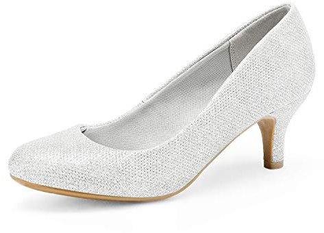 DREAM PARIRS Bekväma dampumpar med kattunge klackar, SILVER, 36 EU