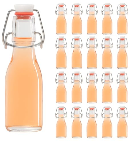 hocz 20x leere Bügelflaschen 100ml zum Befüllen Weiß - kleine Flaschen mit Bügelverschluss - 20er Bügel Glasflaschen Set für Saft, Getränke, Likör, Öl, Saucen - 20 Stück, 100 ml, Weiß