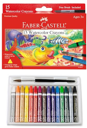 Faber-Castell Watercolor Crayons with Brush, 15 Colors - Premium Quality Art Supplies for Kids