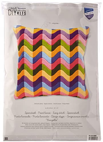 VERVACO Stickpackung Kissen Langstich Set FARBIGE Wellen Stickerei Set Anfänger Basteln Erwachsene Kreativ Set ca. 40 x 40 cm Bastelset Handwerker Handarbeit Zubehör Geschenkset