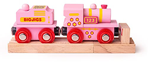 Bigjigs Rail Pink 123 Engine - Other Major Wooden Rail Brands Are Compatible