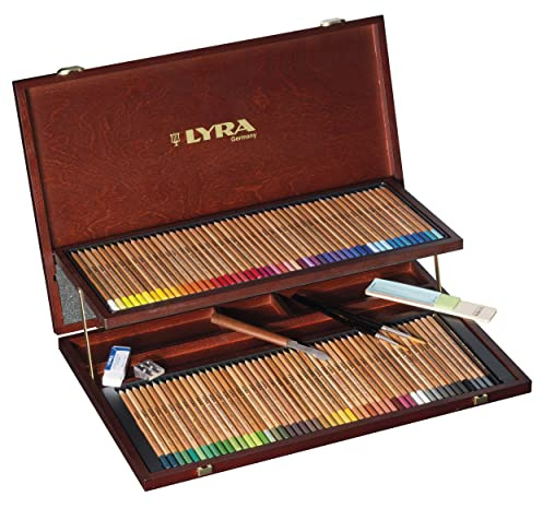 Lyra Rembrandt confezione prestige in legno a due piani 98 matite colorate acquerellabili assortite e accessori