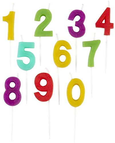 Wilton Rainbow Number Birthday Candle Set, Number Candles For Birthday Cakes, Wax Candle Pick set, Birthday Candle Numbers, 10-Pack
