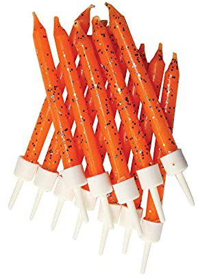 Anniversary House Confezione da 12 candele di compleanno glitterate arancioni con supporti, 7,5 cm, decorazione per torta di festa, AHC158