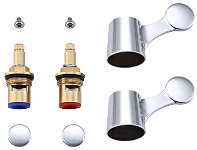 KES Ventil Wasserhahn Ventiloberteile Metallhebel Keramik Patrone Bedienhebel Vierteldrehung Kartusche G 1/2 Armatur Ventile Ersatz Bad Küche Poliert Chrom, PCH200A3-CH