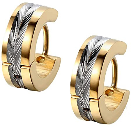 Flongo Boucle d'Oreille Acier Inoxydable Charnière Plume Bling Classique Poli Clou d`oreille multi-couleur Fantaisie Bijoux Cadeau pour Homme