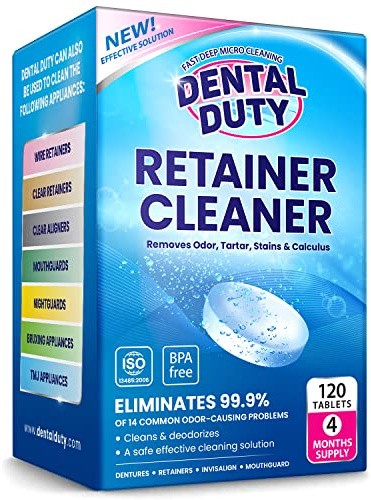 120 units Retainer Cleaner and Denture Cleaning Tablets - Mouthguard cleaner and Denture cleaner tablets Remove Plaque, Odors and Stains from Aligners, Night guard and Removable Dental Appliances