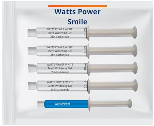 Watts Power 35% Dual Action Teeth Whitening Gels Huge 10ml - 4 Huge 10ml Gels Plus Aftercare Gel - Optimized OTC Dual Action for Surface and Deep Stains for Quick Results - Made in The USA - Kosher