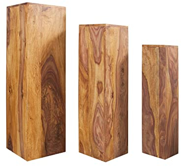 invicta INTERIOR Design Beistelltisch Säule MAKASSAR 3er Set 80cm/70cm/60cm hoch Sheesham Stone Finish Beistelltische Tische
