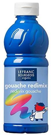 Lefranc Bourgeois 188010 flüssige Tempera Redimix Farbe, leuchtende Gouachefarbe auf Wasserbasis, hohe Deckkraft, hervorragenden Maleigenschaften, gebrauchsfertig, 500ml Flasche - Primärblau