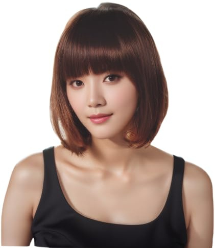 Prettyland Damen Braun-Schwarz Strähnen Kurz-haar Bob Glatte Frau kurze Perücke brown short Wig C479