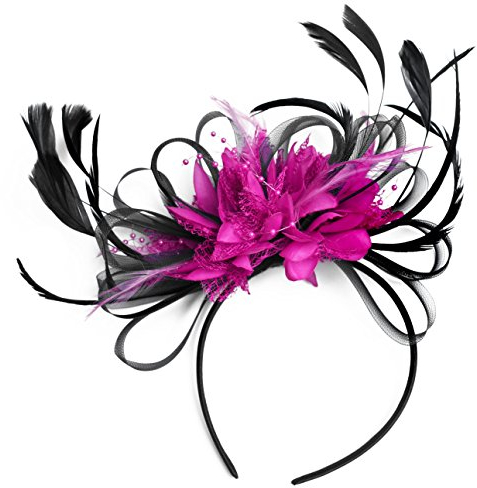 Black and Fuchsia Hot Pink Fascinator Headband Wedding and Royal Ascot Races Ladies, Unisize, Hot Pink Fuchsia
