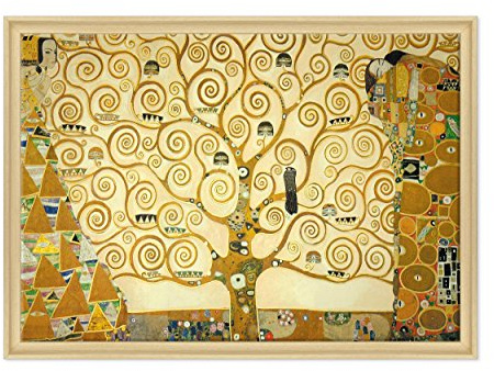 Quadro su Tela Canvas INTELAIATO - con Cornice - L'Albero della Vita - Gustav Klimt - Cultura Arte - Art Nouveau Stile Liberty - 70x100cm - Stile Contemporaneo Legno Naturale - (cod.199)
