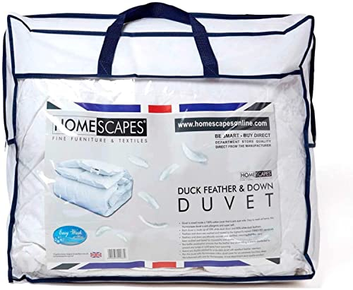 HOMESCAPES King Size Duvet 13.5 Tog, Luxury Ethical Duck Feather & Down Quilt, Anti Allergy 100% Cotton Cover Down-Proof Winter Bed Duvets, Washable, RDS & OEKO-TEX Certified