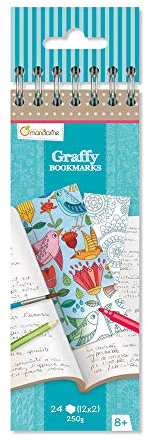 Avenue Mandarine GY038O Malblock mit 24 Lesezeichen Graffy, zum Selbstgestalten, 250g Zeichenpapier, 12 Designs x 2, ideal für Kinder ab 6 Jahren, 1 Stück, Mandala mit Blumen