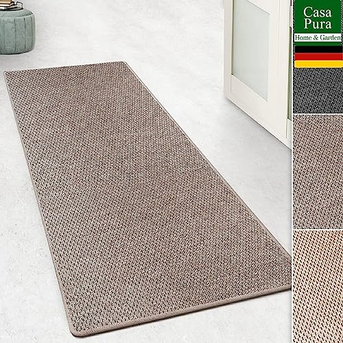 casa pura Teppich Läufer für Küche, Flur & Wohnraum - Teppichläufer auf Maß in Sisal Optik - Meterware - Flurteppich - Küchenläufer - Wohnzimmer Teppich (Kalkuta, Taupe, 66x150cm (BxL))