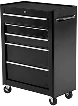 HOMCOM Carro Caja de Herramientas Taller Movil 5 Cajones 4 Ruedas Cerradura Color Negro