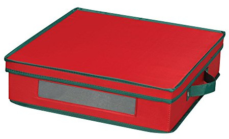 Household Essentials Holiday Dinneware Storage Chest for Charger Plates, Red with Green Trim