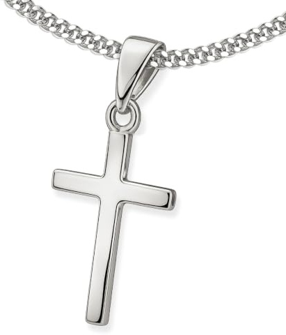 CLEVER SCHMUCK Kinder Kreuzkette Silber Anhänger Kreuz 22 mm schlicht & Panzerkette 38 cm STERLING 925 für Junge oder Mädchen im Etui creme