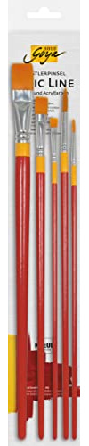 Kreul 47370 - Solo Goya Künstlerpinselset Goldhair Synthetics, 3 Flachpinsel in den Größen 6, 12 und 18 sowie 2 Rundpinsel Größe 8 und 16, für Studenten und Einsteiger